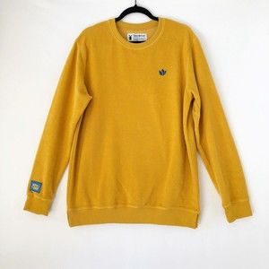Dutch Bros Coffee Large Fleece Sweatshirt Mustard Gold Crew Neck Sweater Patch